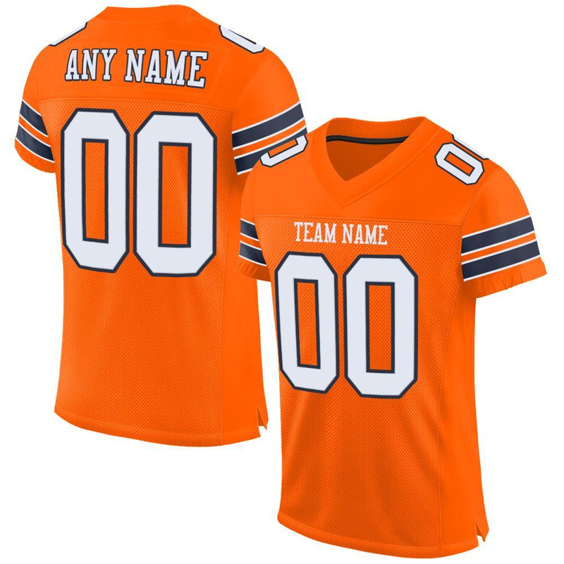 Custom Football Jersey, Orange White Navy Sportswear Jersey Shirt, Athletic Mesh Jersey, Casual Gift for Men