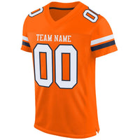 Custom Football Jersey, Orange White Navy Sportswear Jersey Shirt, Athletic Mesh Moisture Wicking Jersey, Casual Gift for Men