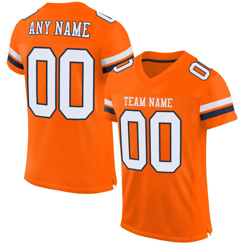 Custom Football Jersey, Orange White Navy Sportswear Jersey Shirt, Athletic Mesh Moisture Wicking Jersey, Casual Gift for Men