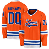 Custom Hockey Jersey, Orange Royal White Sportswear Jersey Shirt, Athletic Long Sleeve V Neck Jersey, Casual Gift for Men, Style Orange0145