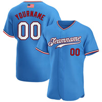 Custom Baseball Jersey, Blue White Red Fashion Sportswear Jersey Shirt, Athletic Button Down Moisture Wicking Jersey, Casual Gift for Men