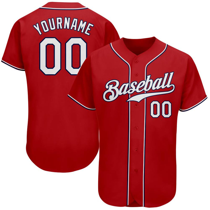Custom Baseball Jersey, Red White Navy Sportswear Jersey Shirt, Athletic Button Down Moisture Wicking Jersey, Casual Gift for Men, Style Red0018