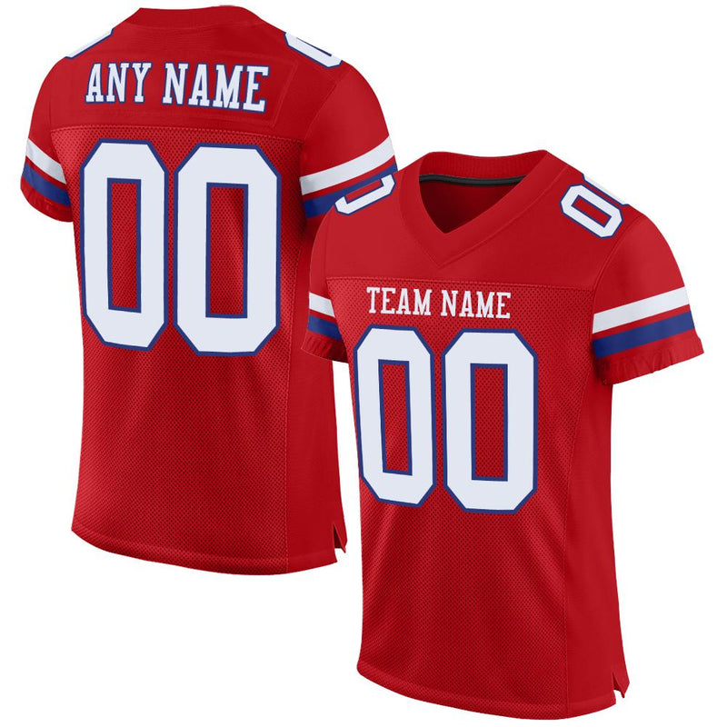Custom Football Jersey, Red White Royal Sportswear Jersey Shirt, Athletic Mesh Moisture Wicking Jersey, Casual Gift for Men, Style Red0087