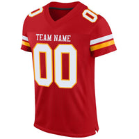 Custom Football Jersey, Red White Gold Sportswear Jersey Shirt, Athletic Mesh Moisture Wicking Jersey, Casual Gift for Men, Style Red0088