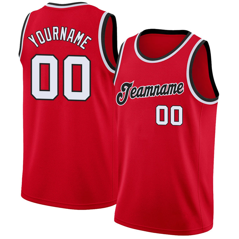 Custom Basketball Jersey, Red White Black Sportswear Jersey Shirt, Athletic Mesh Moisture Wicking Jersey, Casual Gift for Men