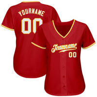 Custom Baseball Jersey, Red White Gold Sportswear Jersey Shirt, Athletic Button Down Moisture Wicking Jersey, Casual Gift for Men