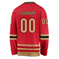 Custom Hockey Jersey, Red Old Gold Black Sportswear Jersey Shirt, Athletic Long Sleeve V Neck Jersey, Casual Gift for Men