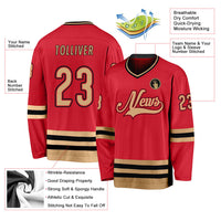 Custom Hockey Jersey, Red Old Gold Black Sportswear Jersey Shirt, Athletic Long Sleeve V Neck Jersey, Casual Gift for Men