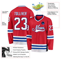 Custom Hockey Jersey, Red White Royal Sportswear Jersey Shirt, Athletic Long Sleeve V Neck Jersey, Casual Gift for Men
