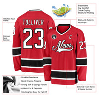 Custom Hockey Jersey, Red White Black Sportswear Jersey Shirt, Athletic Long Sleeve V Neck Jersey, Casual Gift for Men, Style Red0327