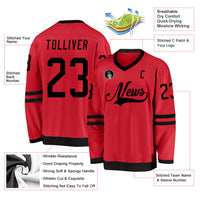Custom Hockey Jersey, Red Black Sportswear Jersey Shirt, Athletic Long Sleeve V Neck Jersey, Casual Gift for Men, Style Red0350