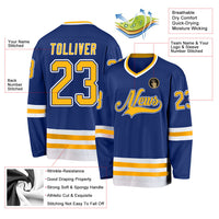 Custom Hockey Jersey, Royal Gold White Sportswear Jersey Shirt, Athletic Long Sleeve V Neck Jersey, Casual Gift for Men, Style Royal0193