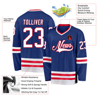 Custom Hockey Jersey, Royal White Red Sportswear Jersey Shirt, Athletic Long Sleeve V Neck Jersey, Casual Gift for Men, Style Royal0212