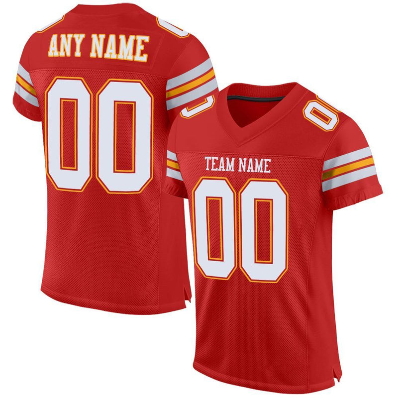 Custom Football Jersey, Scarlet White Gold Sportswear Jersey Shirt, Athletic Mesh Moisture Wicking Jersey, Casual Gift for Men