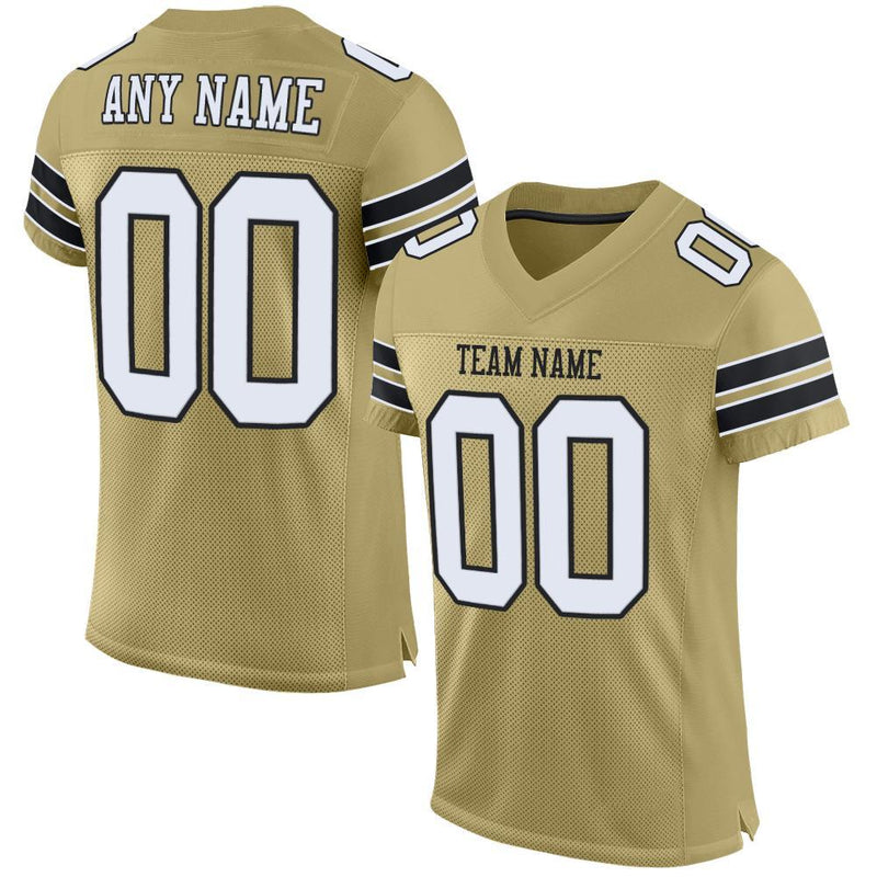 Custom Football Jersey, Vegas Gold White Black Sportswear Jersey Shirt, Athletic Mesh Moisture Wicking Jersey, Casual Gift for Men