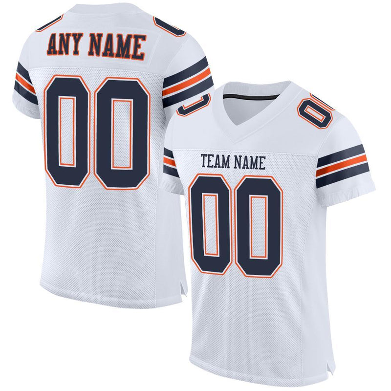 Custom Football Jersey, White Navy Orange Sportswear Jersey Shirt, Athletic Mesh Moisture Wicking Jersey, Casual Gift for Men