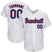 Custom Baseball Jersey, White Royal Red Pinstripe Sportswear Jersey Shirt, Athletic Button Down Moisture Wicking Jersey, Casual Gift for Men