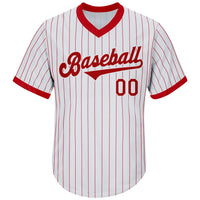Custom Baseball Jersey, White Red Throwback Pinstripe Sportswear Jersey Shirt, Athletic V Neck Moisture Wicking Jersey, Casual Gift for Men