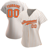 Custom Baseball Jersey, White Orange Black Pinstripe Sportswear Jersey Shirt, Athletic Button Down Moisture Wicking Jersey, Casual Gift for Men