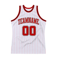Custom Basketball Jersey, White Red Black Pinstripe Sportswear Jersey Shirt, Athletic Mesh Moisture Wicking Jersey, Casual Gift for Men