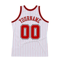 Custom Basketball Jersey, White Red Black Pinstripe Sportswear Jersey Shirt, Athletic Mesh Moisture Wicking Jersey, Casual Gift for Men