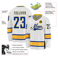 Custom Hockey Jersey, White Royal Gold Sportswear Jersey Shirt, Athletic Long Sleeve V Neck Jersey, Casual Gift for Men, Style White0646