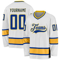 Custom Hockey Jersey, White Royal Gold Sportswear Jersey Shirt, Athletic Long Sleeve V Neck Jersey, Casual Gift for Men, Style White0646