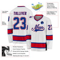 Custom Hockey Jersey, White Royal Red Sportswear Jersey Shirt, Athletic Long Sleeve V Neck Jersey, Casual Gift for Men, Style White0658
