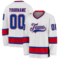 Custom Hockey Jersey, White Royal Red Sportswear Jersey Shirt, Athletic Long Sleeve V Neck Jersey, Casual Gift for Men, Style White0658