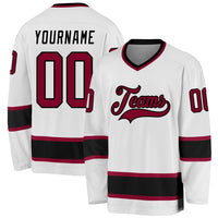 Custom Hockey Jersey, White Maroon Black Sportswear Jersey Shirt, Athletic Long Sleeve V Neck Jersey, Casual Gift for Men