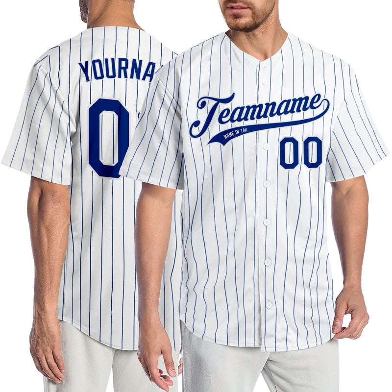 Custom Baseball Jersey, White Royal Sportswear Jersey Shirt, Athletic Button Down Moisture Wicking Jersey, Casual Gift for Men, Style White0739