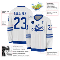 Custom Hockey Jersey, White Royal Sportswear Jersey Shirt, Athletic Long Sleeve V Neck Jersey, Casual Gift for Men